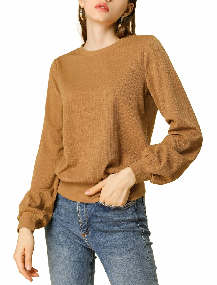 Allegra K Ribbed Pullover Sweater With Lantern Sleeves Women 3 Allegra K Ribbed Pullover Sweater With Lantern Sleeves Women