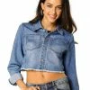 Allegra K Mid Wash Cropped Denim Jacket With Frayed Hem Women 1 Allegra K Mid Wash Cropped Denim Jacket With Frayed Hem Women