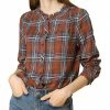 Allegra K Plaid Long Sleeve Ruffle Neck Button Down Shirt 1 Allegra K Plaid Long Sleeve Ruffle Neck Button Down Shirt