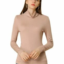 Allegra K Basic Turtleneck Knit Top Women