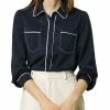Allegra K Long Sleeves Contrast Color Twin Pockets Button Down Shirt 1 Allegra K Long Sleeves Contrast Color Twin Pockets Button Down Shirt