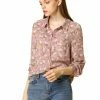 Allegra K Long Sleeve Button Down Ditsy Floral Shirt Women