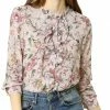 Allegra K Long Sleeve Ruffle Collar Button Down Floral Shirt