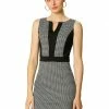 Women Allegra K Houndstooth Sleeveless Split Neck Slim Office Work Bodycon Dress 2 Women Allegra K Houndstooth Sleeveless Split Neck Slim Office Work Bodycon Dress
