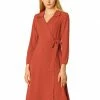 Allegra K Lapel Collar V Neck Wrap Dress With Belt Women