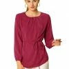 Allegra K Basic Pleated Keyhole Round Neck Belted Waist Long Sleeve Top Women 2 Allegra K Basic Pleated Keyhole Round Neck Belted Waist Long Sleeve Top Women