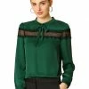Allegra K Women's Lace Patchwork Solid Bow Tie Neck Casual Long Sleeve Blouse Top