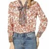 Allegra K Boho Floral Printed Shirts V Neck Pussy-Bow Blouse Top Women