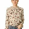 Allegra K Floral Ruffle Tie Neck Long Sleeve Blouse Women