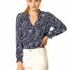 Women Allegra K Floral Print Top Ruffle V Neck Long Sleeves Button Down Shirt