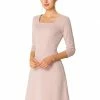 Women Allegra K Half Sleeve Square Neck A Line Dress