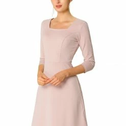 Women Allegra K Half Sleeve Square Neck A Line Dress
