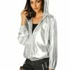 Women Allegra K Metallic Windbreaker Jacket