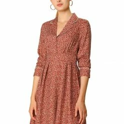 Allegra K Women's Bohemian Floral Long Sleeve Deep V Neck Elastic Waist Back Chiffon Vintage Dress