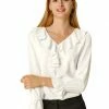 Allegra K Ruffle V Neck Bracelet Sleeve Vintage Peasant Chiffon Blouse Women 1 Allegra K Ruffle V Neck Bracelet Sleeve Vintage Peasant Chiffon Blouse Women