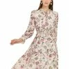 Allegra K Women's Vintage Floral Tie V Neck Smocked Waist Ruffle Dress