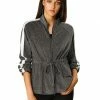 Women Allegra K Drawstring Waist Glitter Bomber Jacket