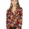 Allegra K Women's V Neck Floral Casual Print Long Sleeve Button Down Shirt Tops