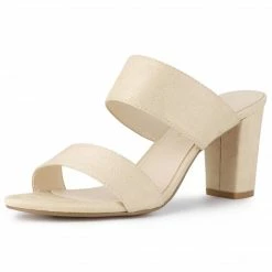 Allegra K Women's Opened Toe Block Heeled Slide Sandals Shoes