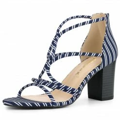 Allegra K Shoes Women's Open Toe Stripe Chunky Heel Sandals