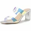 Allegra K Women's Clear Colorful Straps Chunky Heel Slides Sandals