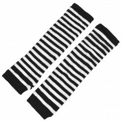 Allegra K Women Long Stripe Thumbhole Fingerless Gloves Elbow Length Arm Warmers