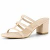 Allegra K Women's T Straps Block Heels Slip On Slide Sandals