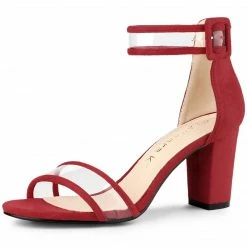 Allegra K Shoes Women's Clear Open Toe Ankle Strap Chunky Heel Sandals