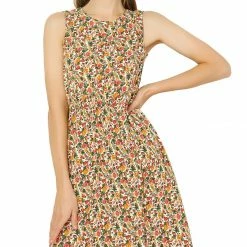 Allegra K Women's Floral Elastic Waist Sleeveless A-Line Dress