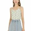 Allegra K Women's Ditsy Floral Print Tops Sleeveless Spaghetti Strap Casual Ruffle Neck Cami Blouse