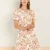 Allegra K Women's Floral Print A-Line Dresses Short Sleeve V Neck Above Knee Skater Dress