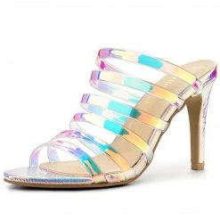 Allegra K Shoes Women's Colorful Strappy Stiletto Heel Slide Sandals