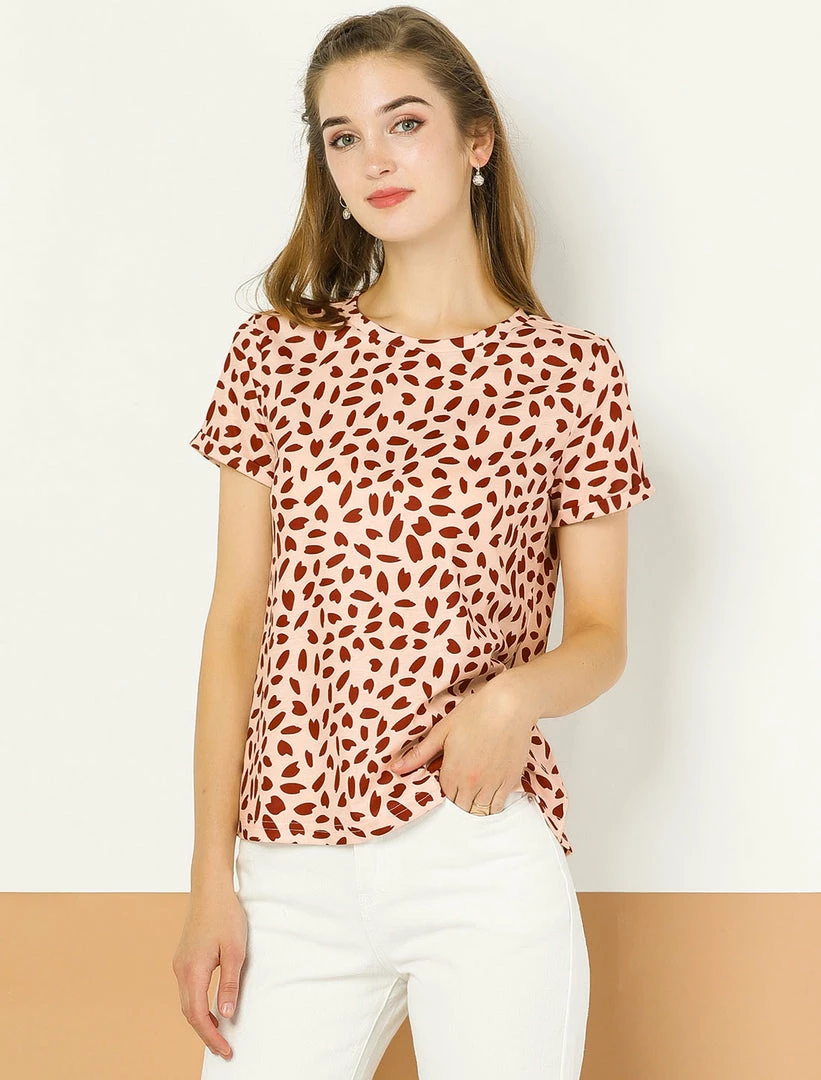 Allegra K Women's Casual Cute Irregular Dot Print Short Sleeve Top Round Neck Basic T-shirt 3 Allegra K Women's Casual Cute Irregular Dot Print Short Sleeve Top Round Neck Basic T-shirt