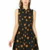 Allegra K Women's Polka Dot Button Down Tie Waist Sleeveless Shirt Dress