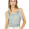 Allegra K Women's Floral V Neck Knot Shoulder Cami Tank Sleeveless Blouse Top