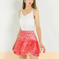 Allegra K Women's Fresh Floral Print Skirt Elastic High Waist Layer Ruffle A-Line Mini Short Skirts
