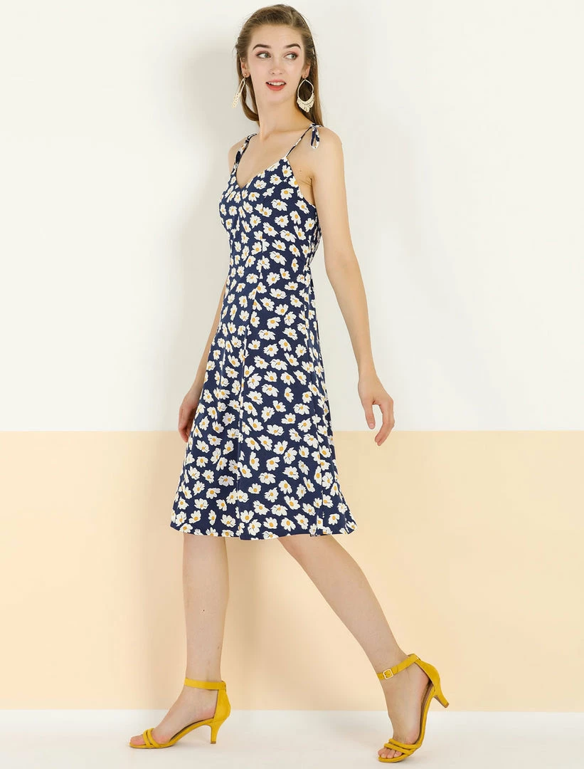 Allegra K Women's Summer Spaghetti Strap Floral Knee Length Sleeveless Smocked Dress 5 Allegra K Women's Summer Spaghetti Strap Floral Knee Length Sleeveless Smocked Dress