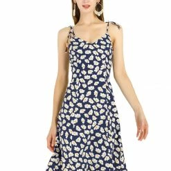 Allegra K Women's Summer Spaghetti Strap Floral Knee Length Sleeveless Smocked Dress