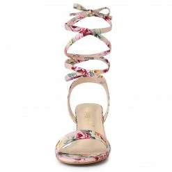 Allegra K Shoes Women's Opened Toe Chunky Mid Heeled Lace Up Sandals
