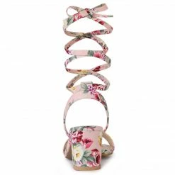 Allegra K Shoes Women's Opened Toe Chunky Mid Heeled Lace Up Sandals