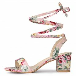 Allegra K Shoes Women's Opened Toe Chunky Mid Heeled Lace Up Sandals