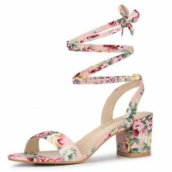 Allegra K Shoes Women's Opened Toe Chunky Mid Heeled Lace Up Sandals