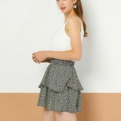 Allegra K Women's Elastic High Waist Floral Print Ruffles Layered Skater Mini Skirt 17 Allegra K Women's Elastic High Waist Floral Print Ruffles Layered Skater Mini Skirt