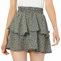 Allegra K Women's Elastic High Waist Floral Print Ruffles Layered Skater Mini Skirt