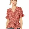 Allegra K Women's Sweet Fruit Crossover V Neck Ruffle Wrap Blouse Top 2 Allegra K Women's Sweet Fruit Crossover V Neck Ruffle Wrap Blouse Top