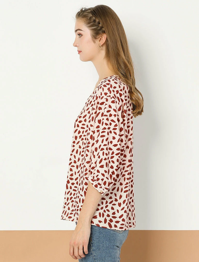 Allegra K Women's 3/4 Sleeve Button Down Shirts Casual V Neck Asymmetrical Dot Print Top Loose Blouse 6 Allegra K Women's 3/4 Sleeve Button Down Shirts Casual V Neck Asymmetrical Dot Print Top Loose Blouse