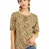 Allegra K Women's Floral Print Tie Neck Blouse Casual Puff Short Sleeve Tops