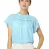 Allegra K Women's Casual Shirts Short Sleeves Ruched Round Neck Tops With Ruffle Decor