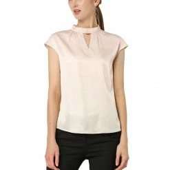 Allegra K Women's Cap Sleeve Shirts Choker Neck Office Elegant Top