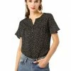 Allegra K Women's Dots Printed Ruffle Sleeve Henley Button Down 1950s Vintage Blouse Tops